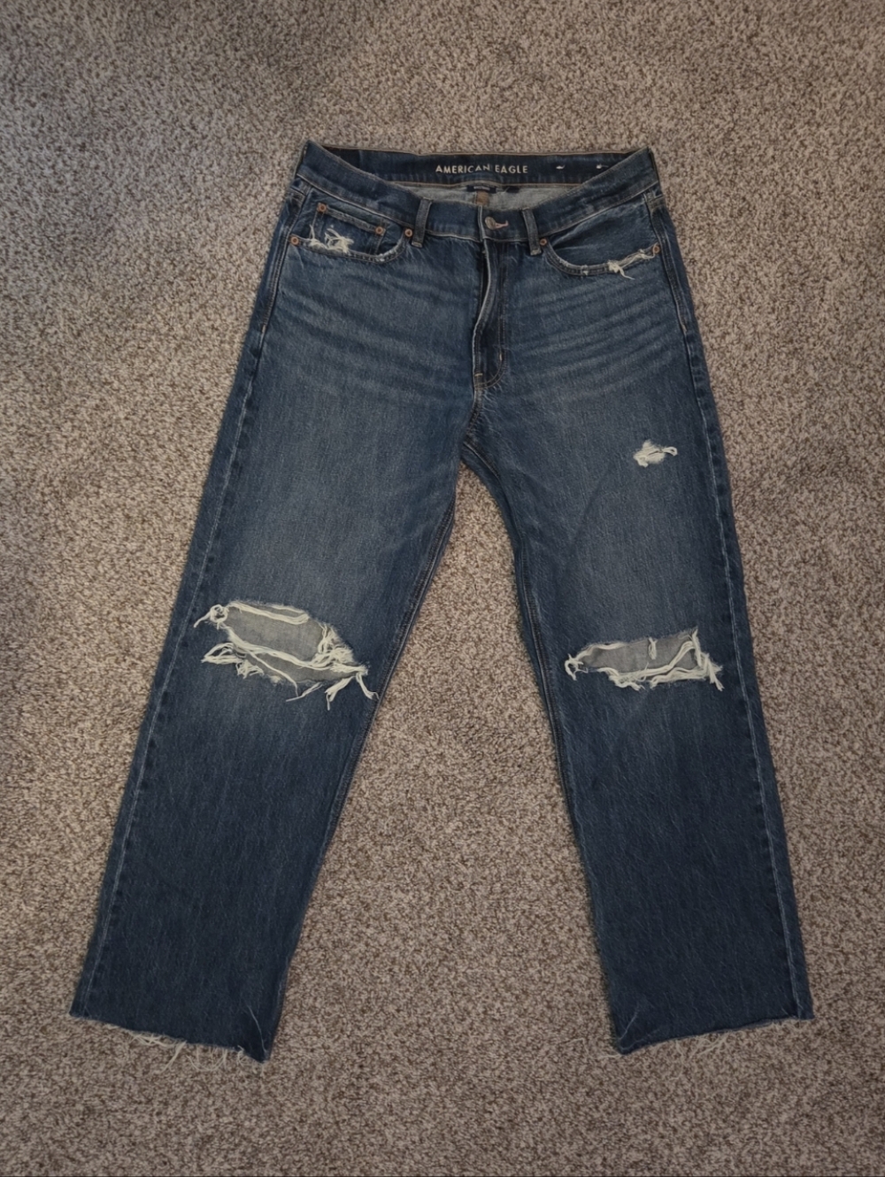 American Eagle Outfitters Distressed Dark Blue Ex Boyfriend Jean 8 Long